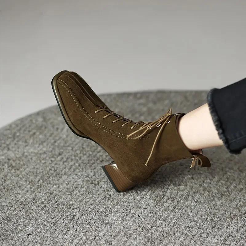 2025 Fashion Women's Shoes Back Zip Women's Boots Fashion Front Lace-up Modern Boots Women Hot Sale Square Heel Ankle Boots