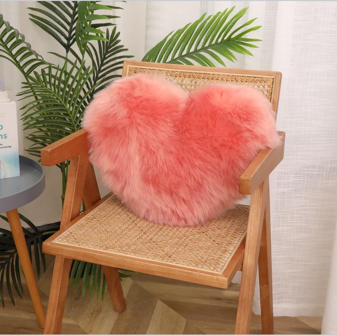 Heart-Shaped Imitation Wool Plush Cushion Pillow 