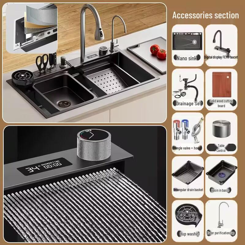 Thickened 304 Stainless Steel Veggie Washer with Digital Display & Honeycomb Design