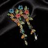 Silver Needle Rhinestone Flower Tassel Stud Earrings - Elegant European & American Design for Women