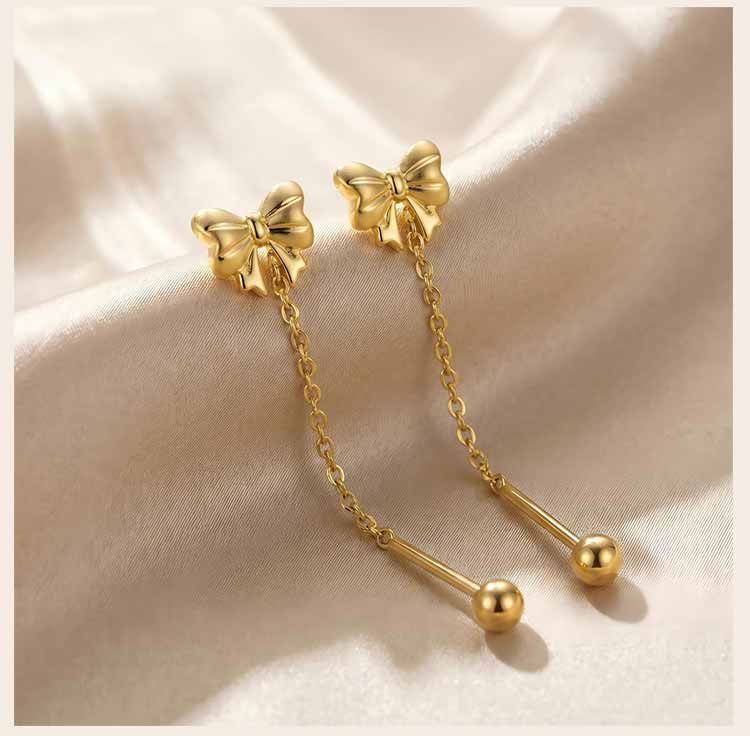 Bow Heart Drop Earrings for Women, Dainty Long Chain Threader Earrings , Minimalist 18K Gold Plated Temperament Jewelry