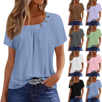 Letnie topy dla kobiet Jednolity kolor dla kobiet O-kołnierz z krótkim rękawem Wygodne damskie topy Tshirtss