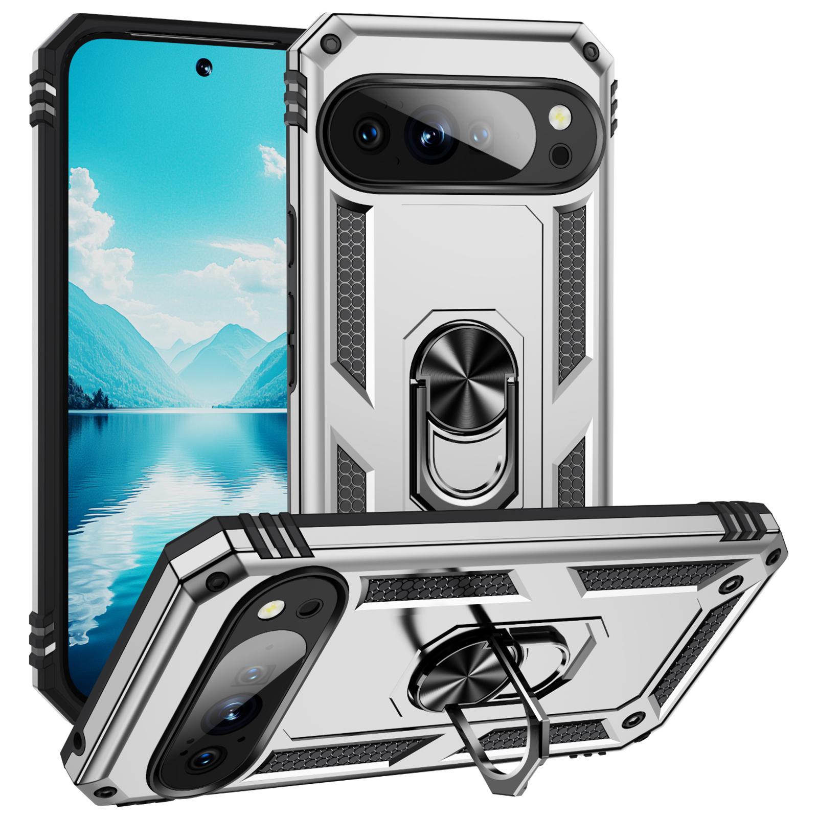 

For Google Pixel 10 Pro XL Case PC+TPU Phone Cover with Kickstand Silver
