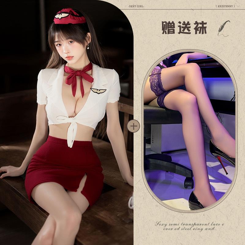 Sex lingerie pure desire stewardess uniform sexy deep V free suit cosplay temptation