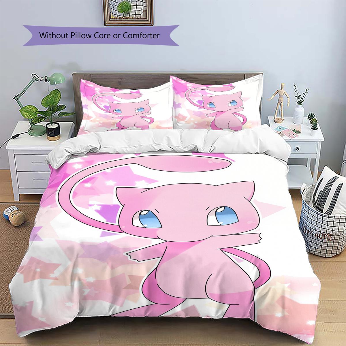 Mew Pokemon Theme Pillowcase, Mythical Pokemon Home Decor, Adorable Gift for Pokemon Fans 135x200cm