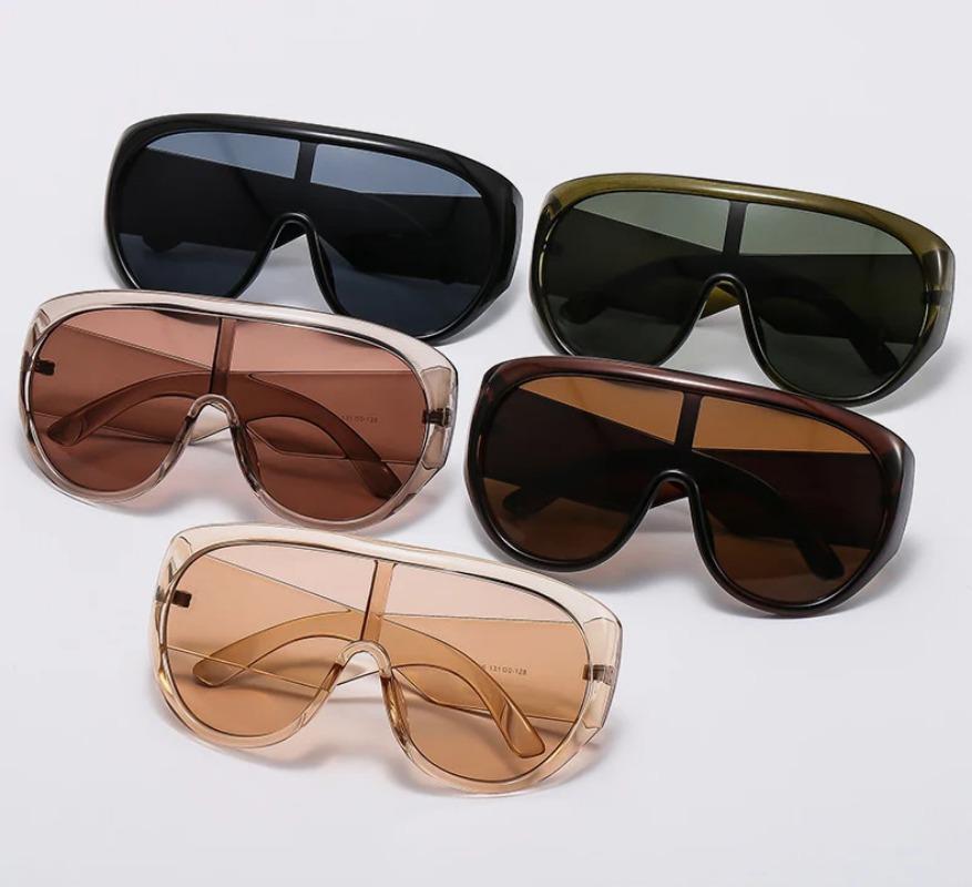 Luxury Brand Retro Big Frame Sunglasses Women's Tea Color Square Pilot Shades Eyewear UV400 Cool Men One Piece Eyeglasses