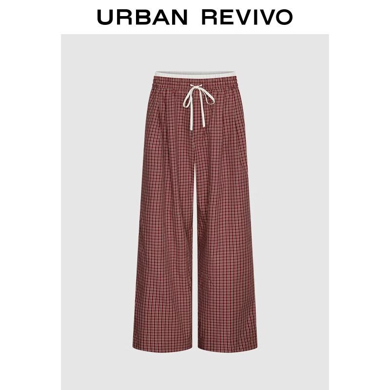 

UR 2026 Women s Casual Plaid Drawstring Wide-Leg Pants S