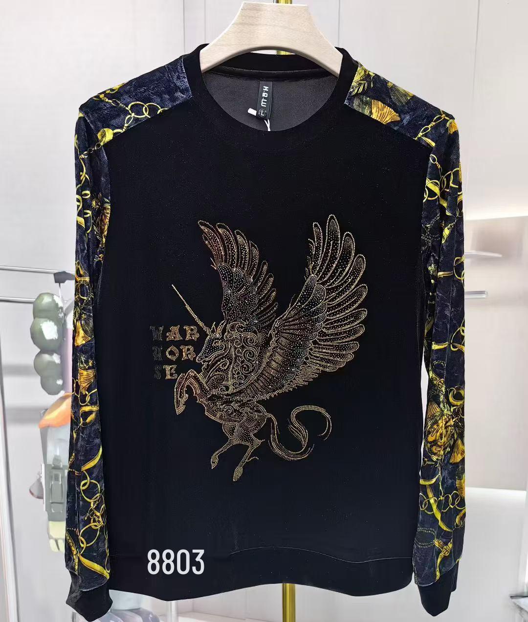 

American Autumn Gold Velvet Dragon Pattern Sweatshirt - Trendy Casual Long Sleeve XXXXL fits 170-185 kg