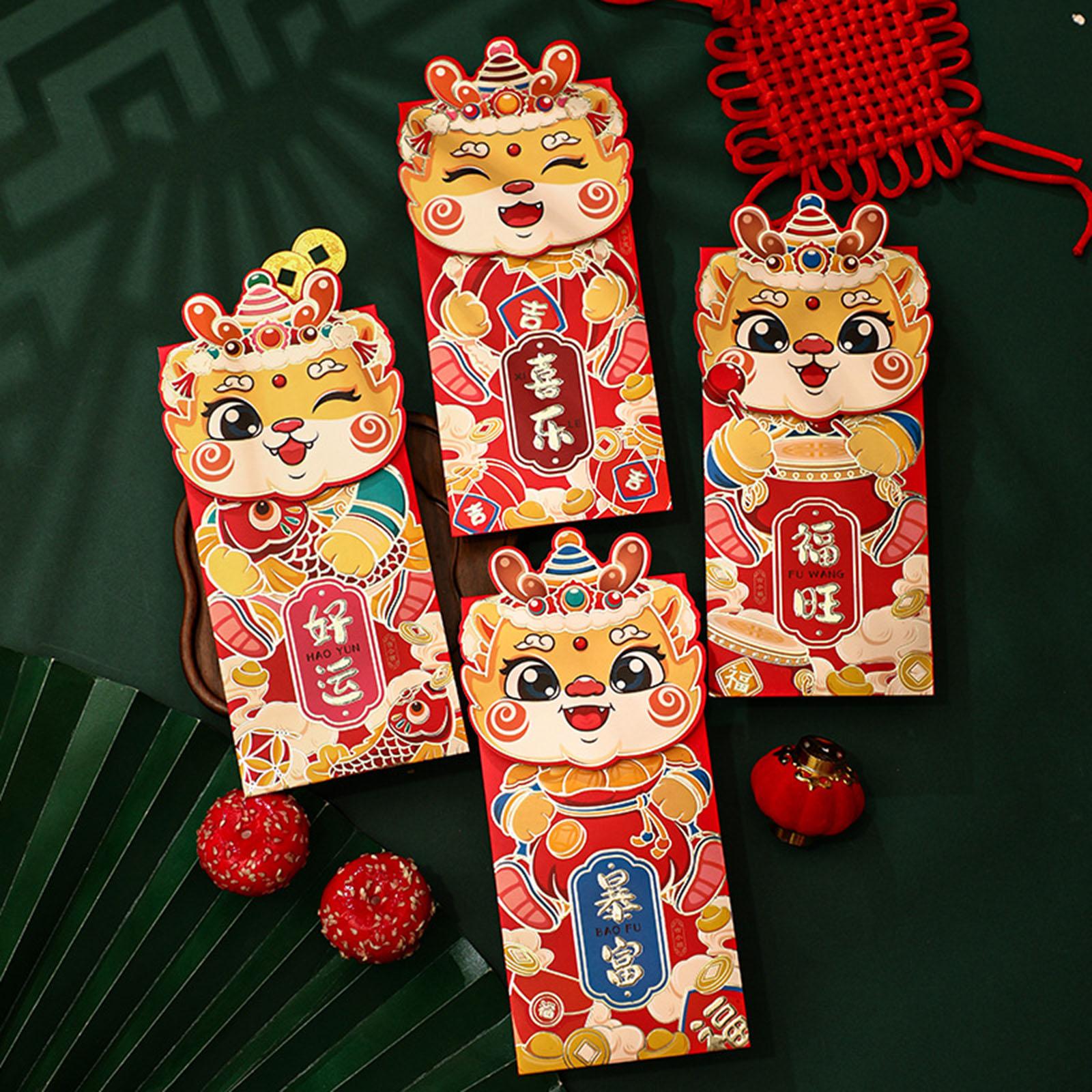 

4 Pcs Lucky Money Bag 2024 Spring Festival Cartoon Red Envelopes Red Packets Lunar Year Decoration Gift For Children Teeangers L-25 [Four patterns mixed] #1
