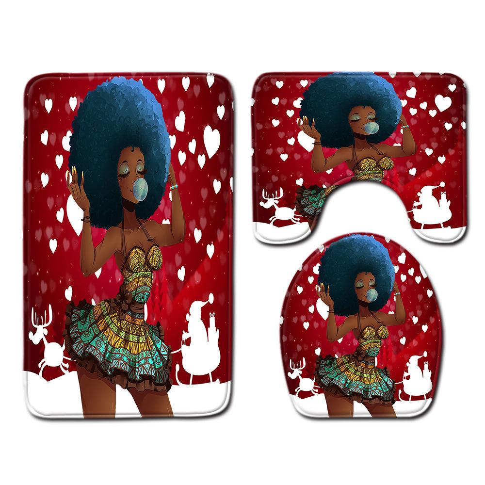 African Women'S Bathroom Floor Mat Three-Piece Bathroom Carpet Toilet Mat Set Doormat Bathroom Non-Slip Mat