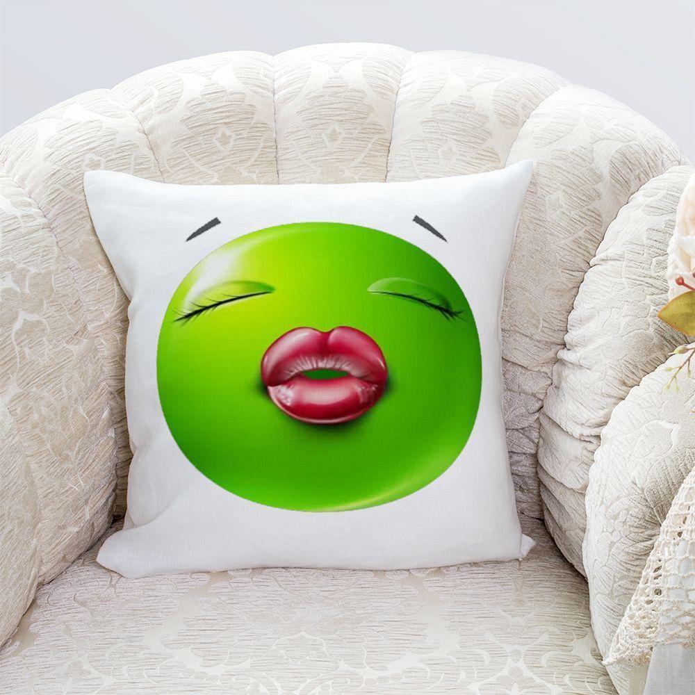 Green Face Little Mung Bean Funny Pillow Cover, Zippered & Removable Washable, Home Bedroom Bedside Cushion Cover