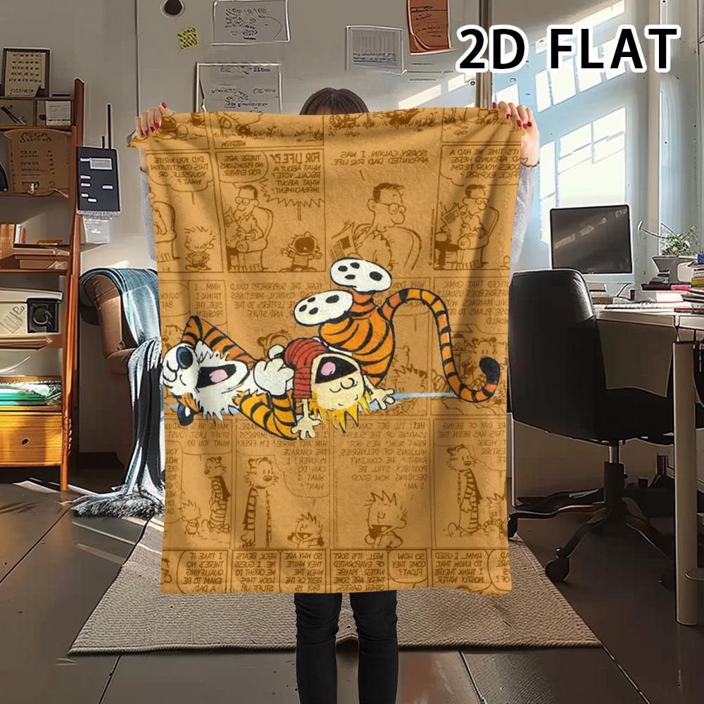 1Pc Calvin and Hobbes Print Flannel Blanket, High Quality Comfortable for All Seasons, Home Decor, Warmth and Comfort, Perfect for Christmas Gifts