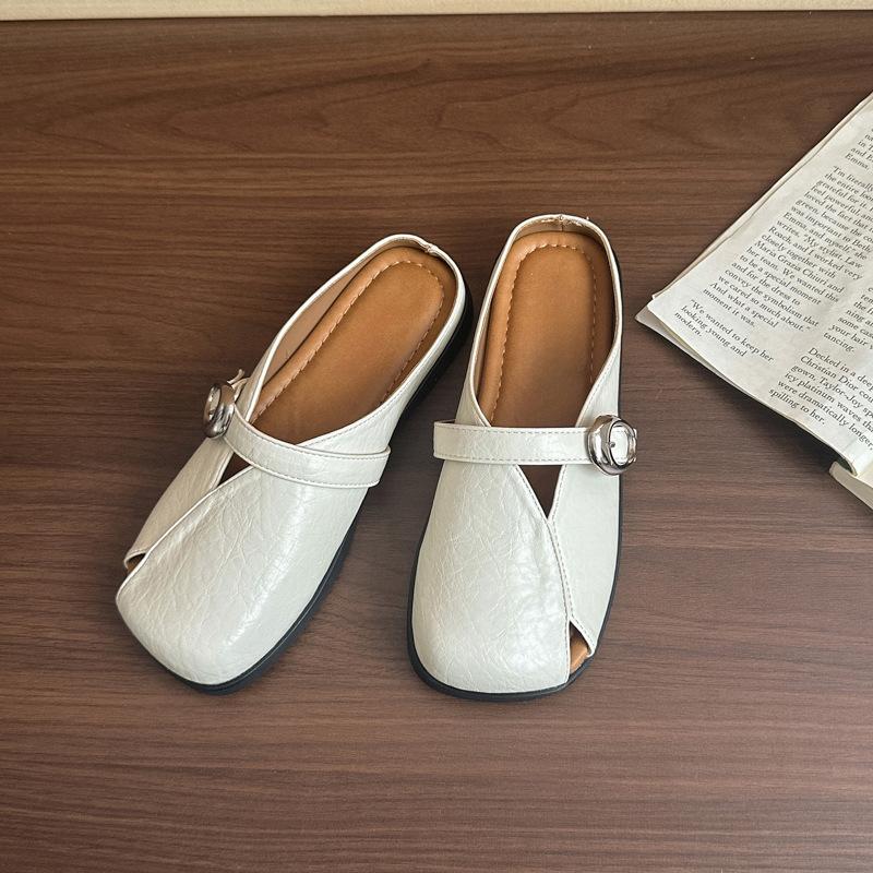 

French bag head half slippers women s outer wear 2025 summer new flat-bottomed cool slippers lazy one pedal Mueller shoes 40