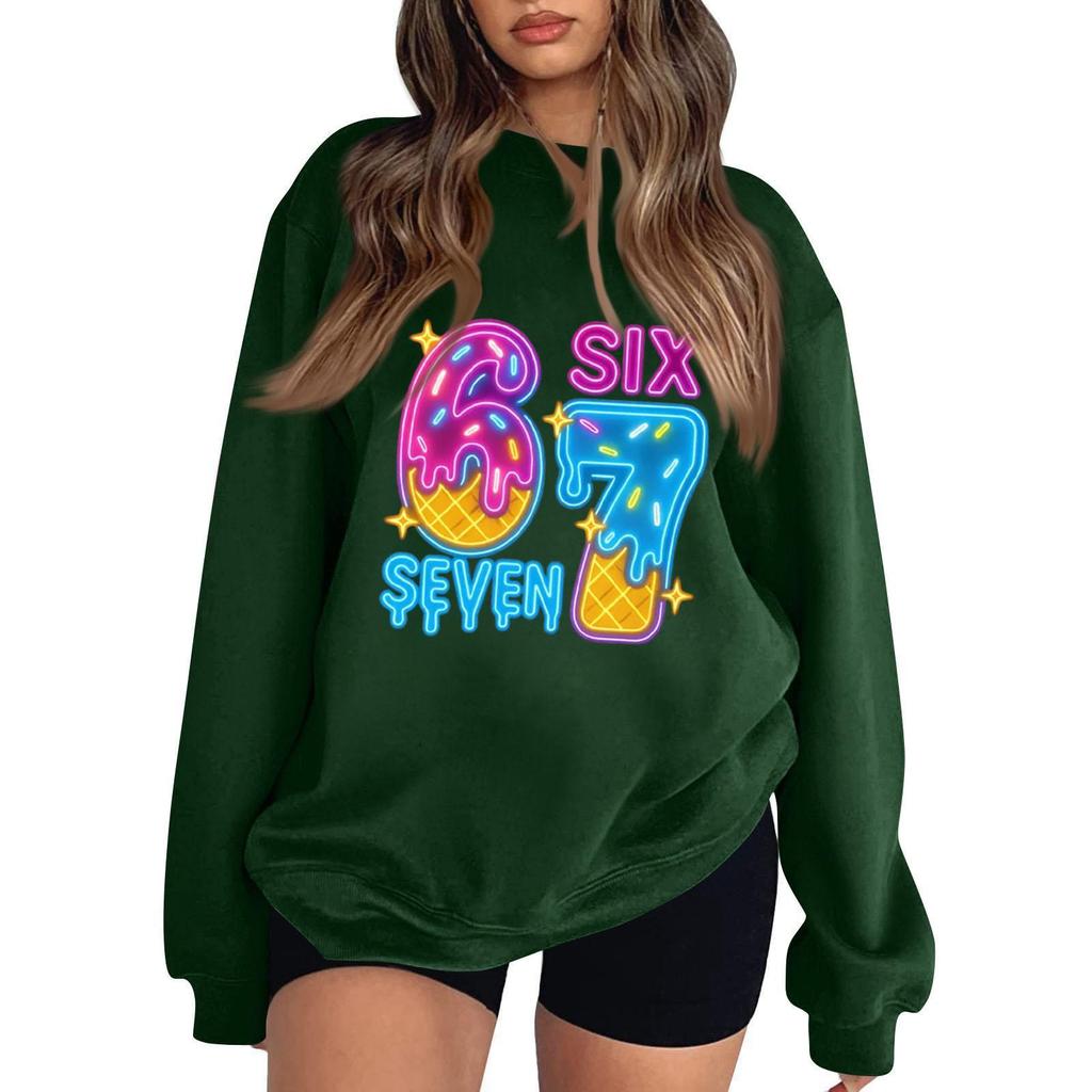 Women's Fashionable Casual Long-Sleeved Round-Neck Printed Pullover Sweatshirt