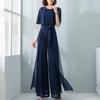 Lotus Leaf Sleeve Jumpsuit Women's Summer Long Chiffon Jumpsuit Wide Leg Set Temperament Jumpsuit Female Bodysuit Blue