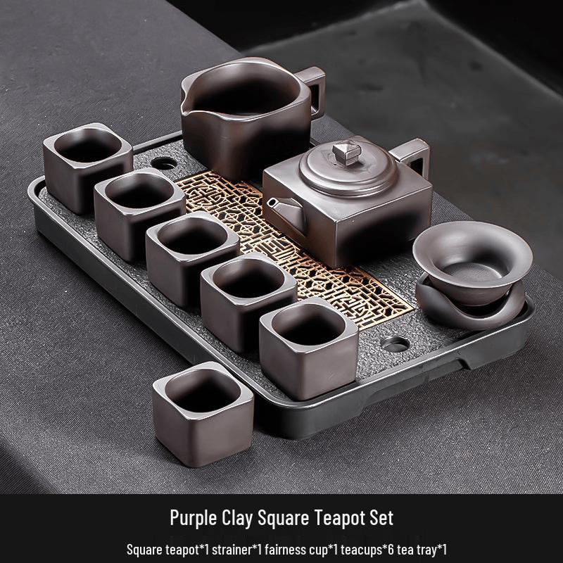 Chaxun Zisha Tea Set with Square Teapot and Medium Tea Tray 1