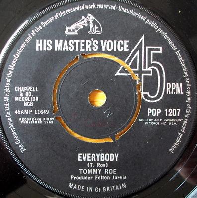 7-Zoll Schallplatte TOMMY ROE - Everybody / There's A Great Day A-C POP1207 His Master's Vo 1963 UK Pop Gebraucht