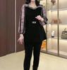 High-End Beaded Chiffon Patchwork Top for Middle-Aged Women – Plus Size, Luxury Spring Casual Shirt