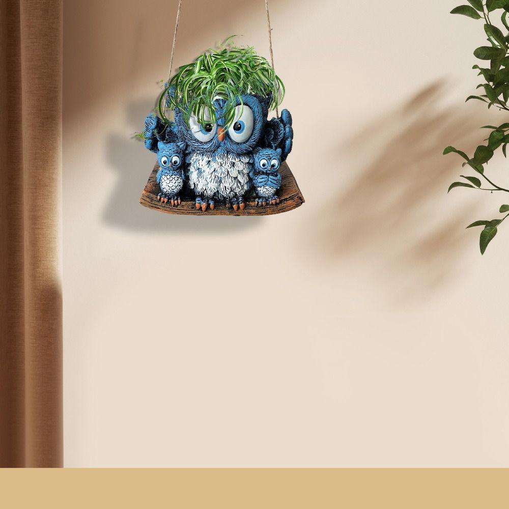 Flower Arrangement Container Resin Owl Statue Planter Cute Hanging Animal Plant Pot Decorative Flower Pot Indoor