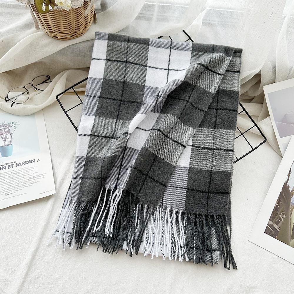 Scarf Autumn and Winter Imitation Cashmere Houndstooth Shawl for Women Trendy and Versatile Warm Long Tassel Scarf