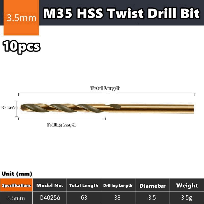 1pc/10pcs 1mm-14mm HSS M35 Cobalt Coated Twist Drill Bit Set Core For Wood Metal Hole Cutter Stainless Steel Wood Metal Drilling