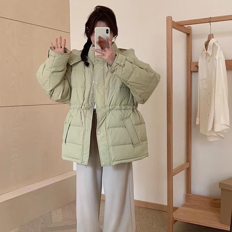 Waist down jacket women's medium and long 2024 winter fashion hooded sweet thickened white duck down slim coat