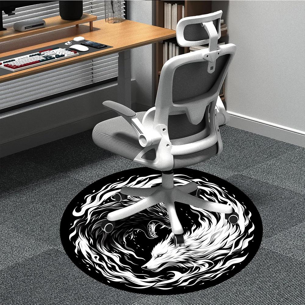 

1pc Wolf YinYang Office Round Area Rug, Under Office Chairs Bedroom Living Room Home Decor, Room Deco, Available in Various Sizes 80cm