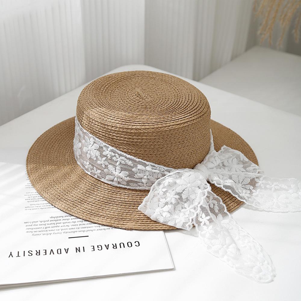 Women's Summer Hat Lace Bow Ribbon Sun Hat Travel Beach Accessories Sunshade Bucket Hat Lady Fashion Sunhat Vintage