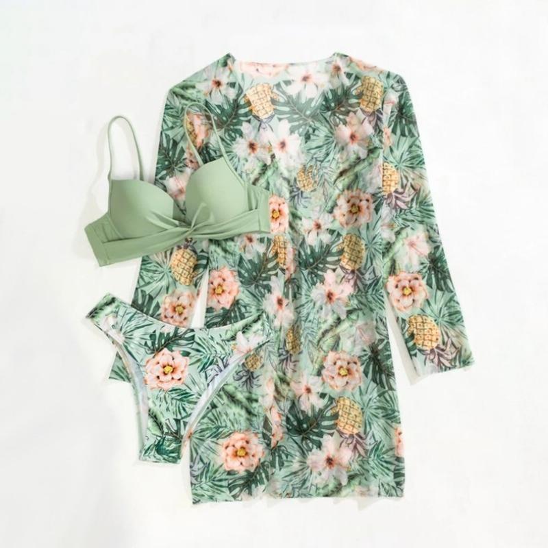 Women Sexy European Style Three Piece Split Bikini With Cover Up Swimsuit