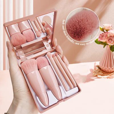 5pcs Travel Size Makeup Brushes Set Mini Makeup Brushes, Small Complete Function Cosmetic Brushes Kit with Case and Mirror Perfe