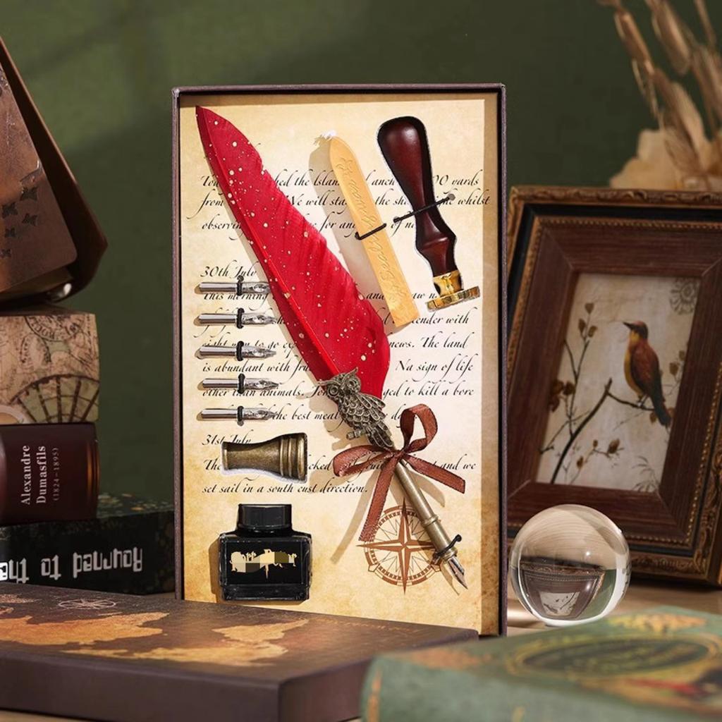 Veer Pen Uil Dip Pen Mechanische Tandwiel Inktzak Pen Geschenkdoos Verjaardagscadeau