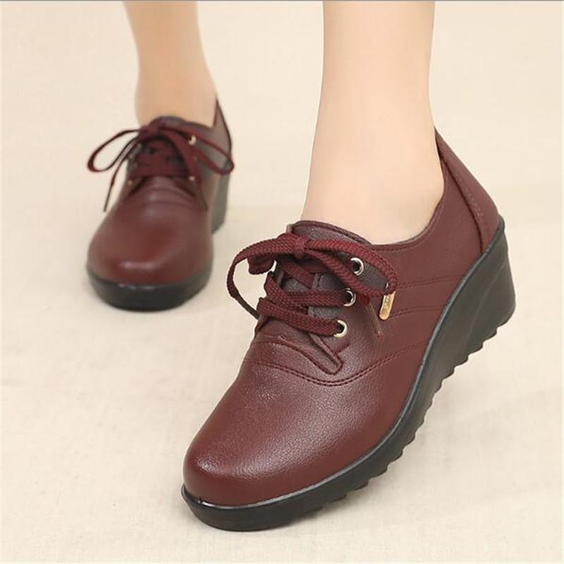 New Women's Shoes Spring Autumn Wedges Soft Sole Non-slip Women's Single Shoes Comfortable Large Size Mother's Leather Pumps