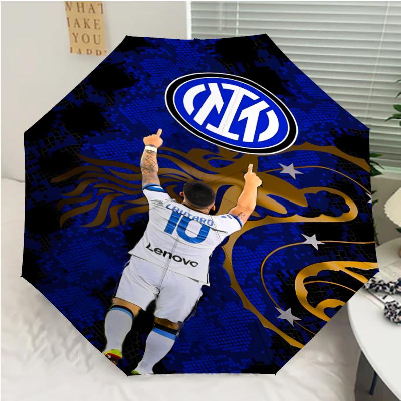 Inter Milan logo Print Automatic Umbrella, 8 Rib Iron Frame, Plastic Handle, Suitable for Outdoor Travel &Daily , Ideal Gift