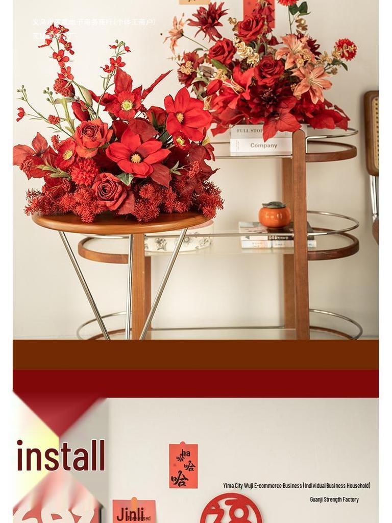 Red Wedding Banquet and Living Room Artificial Flower Decoration
