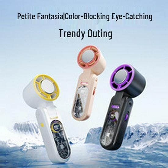 High-Speed USB Handheld Fan with Digital Display, Foldable Turbine, Mecha Style, Strong Wind & Semiconductor Refrigeration.