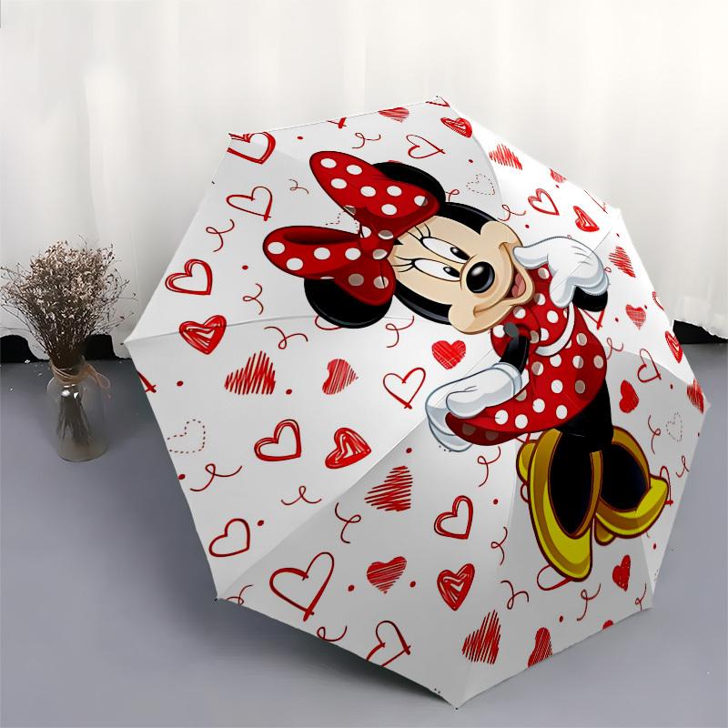 Minnie Mouse, Hearts Themed Automatic Opening and Closing Umbrella, Brightly Colored 8-rib Portable Umbrella, Suitable for Men and Women, A Perfect Gi