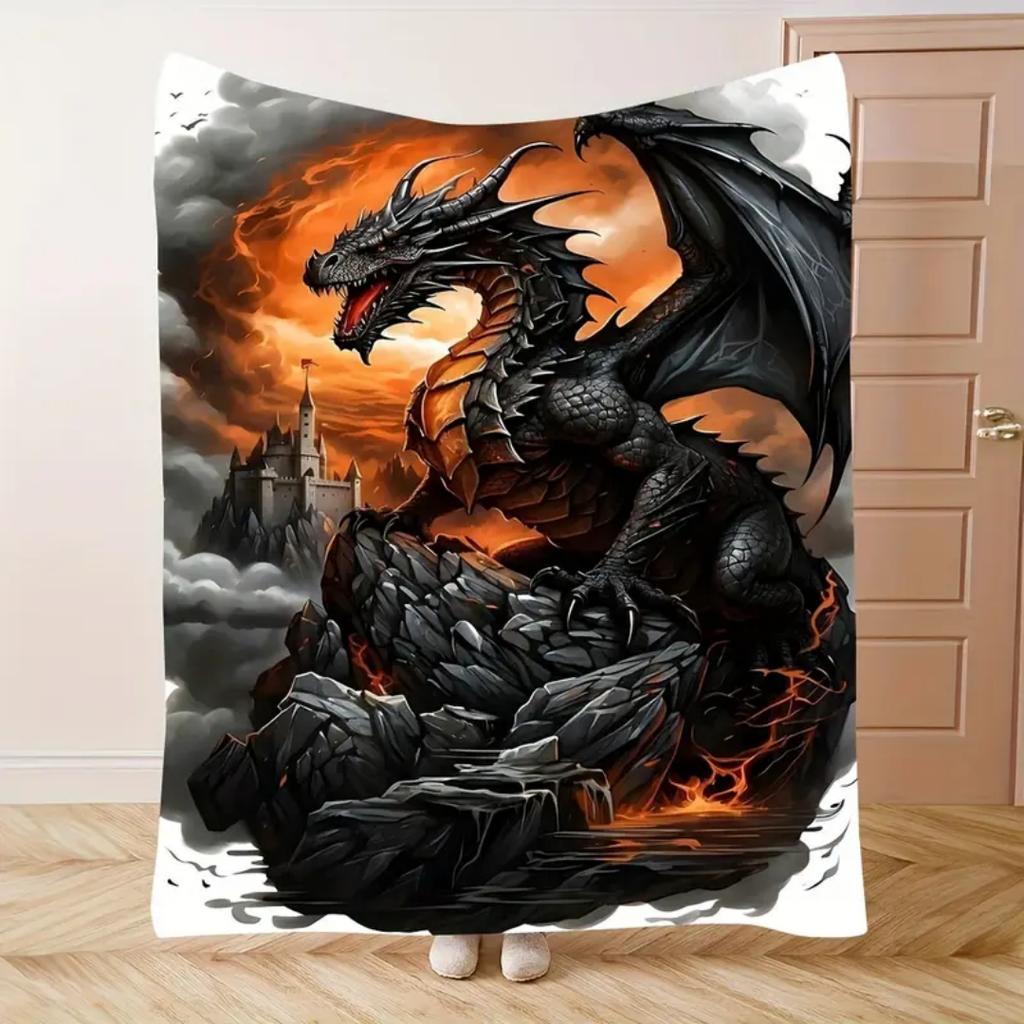 1 Stück Decke Schöner Mythologie Drache 3D-Druck Flanelldecke für Zuhause Wohnzimmerdekoration Geburtstagsgeschenk für Jungen Bruder