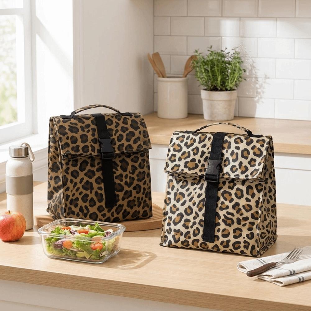 Flip Top Leopard Print Insulated Lunch Bag Leakproof Thermal Cooler Bag Thermal Lunch Box Work