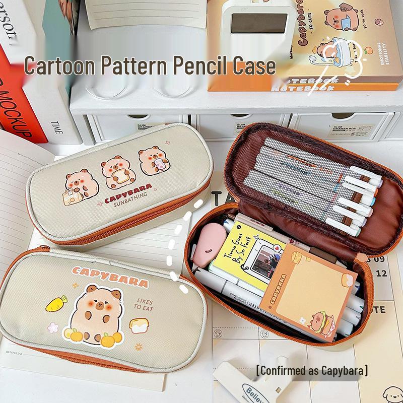 Capybara Canvas Pencil Case: Cute, Large Capacity for Students & Girls