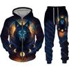 Men's Zipper Hoodie Set 3D Printed Animal Wolf Sportswear/Pants Casual Street Long Sleeve Loose Spring Autumn 2 Piece Set
