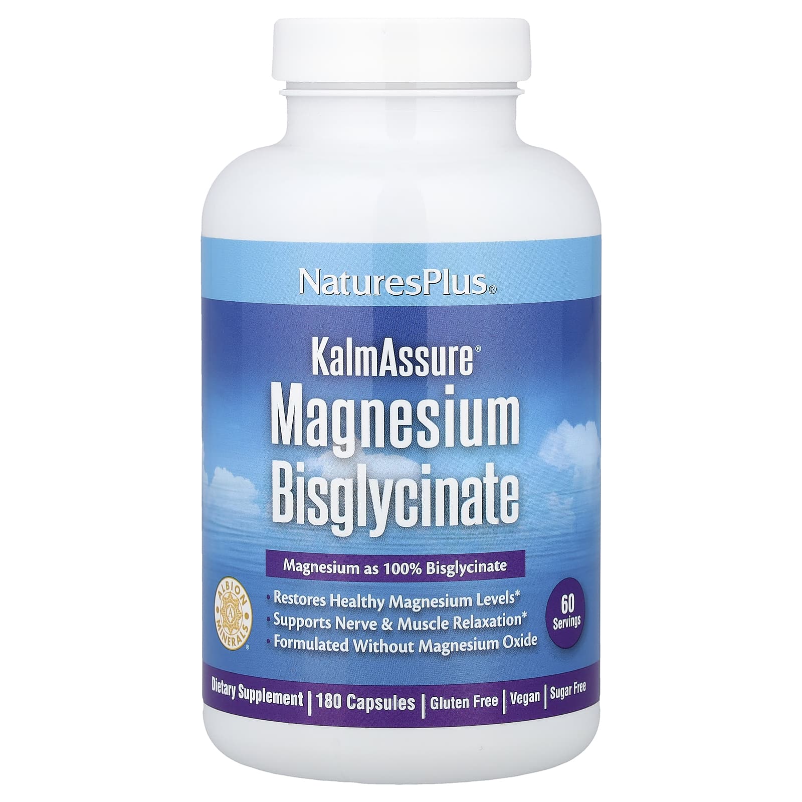 

NaturesPlus, KalmAssure® Magnesium Bisglycinate, 180 Capsules (70 mg per capsule)