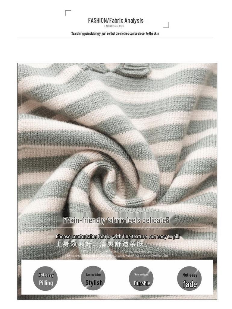 2025 Frühling/Herbst Modischer gestreifter Strickpullover für Frauen mittleren Alters und ältere Frauen mit Reverskragen