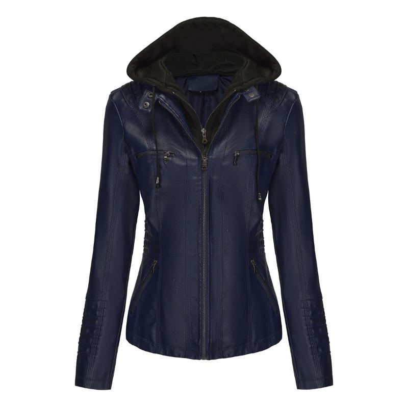 Hooded Leather Jacket Two-piece Removable Leather Jacket Women's Jacket Women's Washed Leather