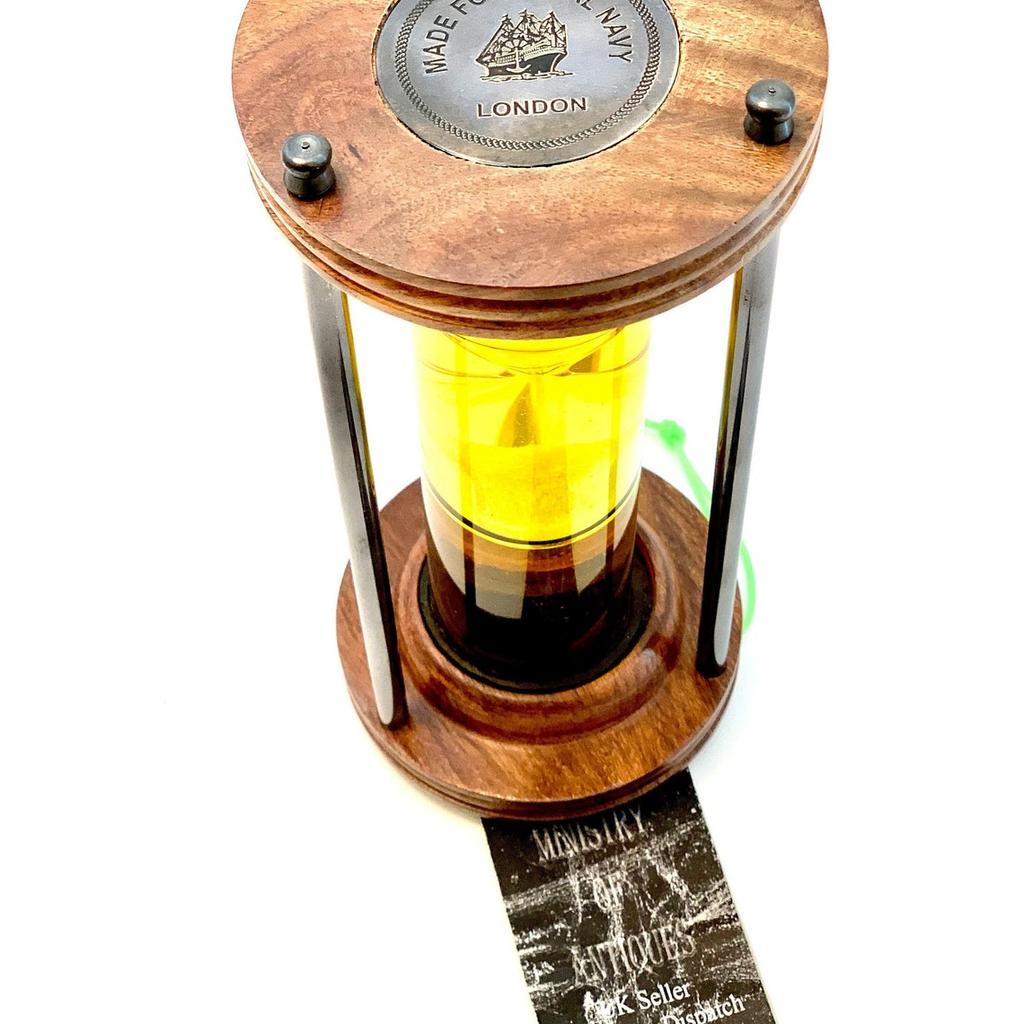 Vintage Sanduhr Gelbe Flüssigkeit Antik Massives Messing Schiff Maritim Stundenglas Nautisch Schwimmend Royal Navy Flüssige Sanduhr