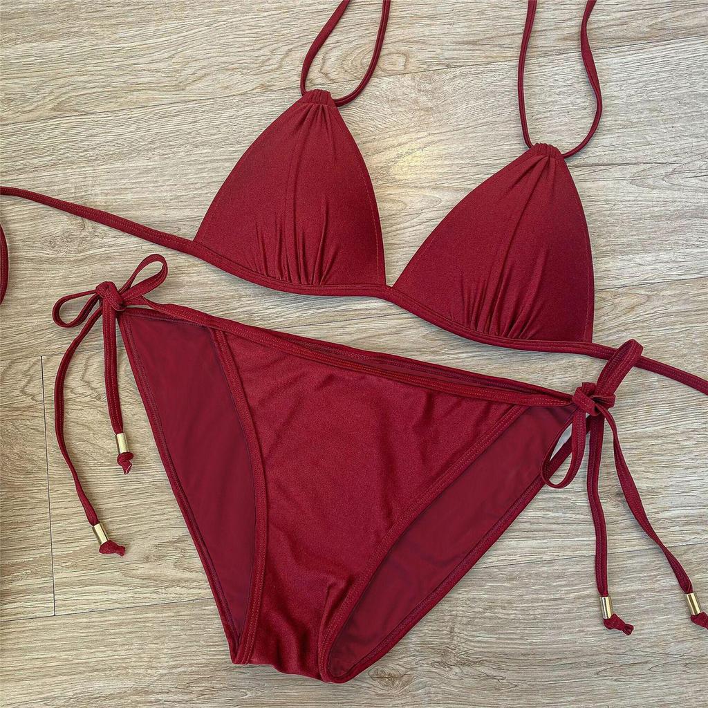 High-End Pearlized Three-Piece Bikini Set for Large Bust - Trendy Hot Spring and Beach Style