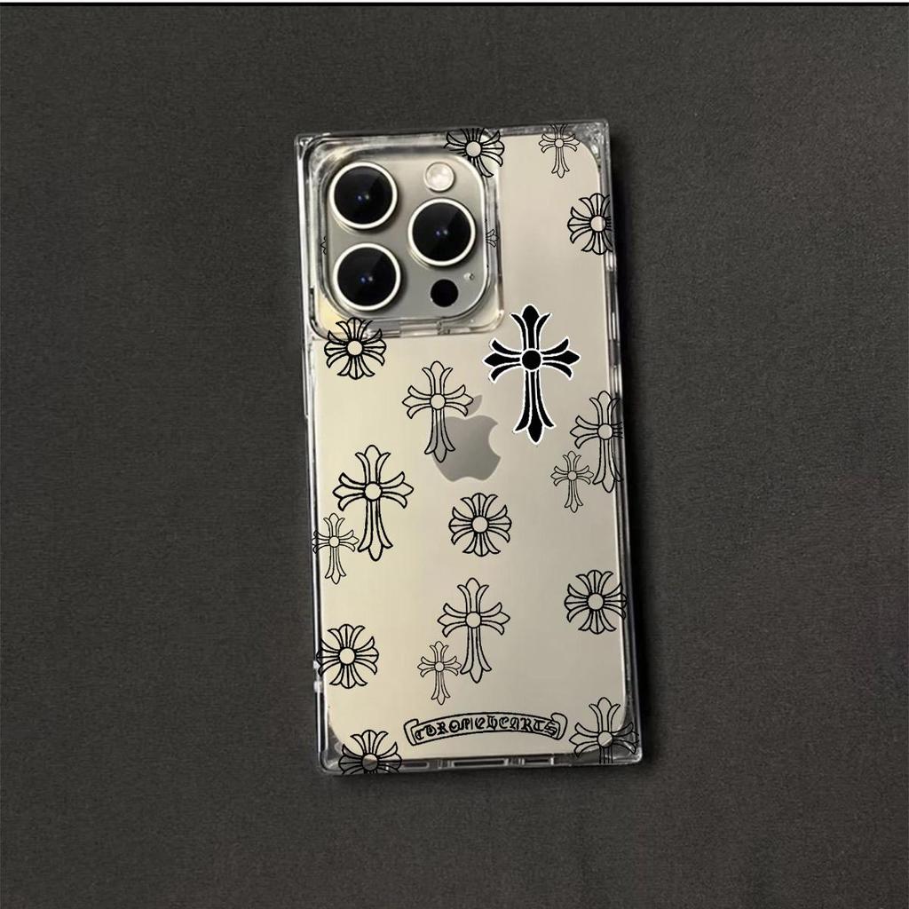 Transparent Square Back Tube Case Casing Protection For iPhone 11 14 Pro Max 12 15 Plus 13 16 ProMax Anti-Oxygen,Cross Pattern