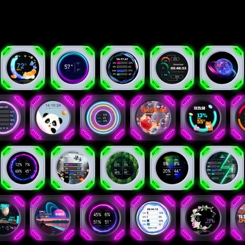 IPS Round Water Cooling Screen USB C Connecting Computer Temperature Monitors Dynamic 360°View for Customs PC Case