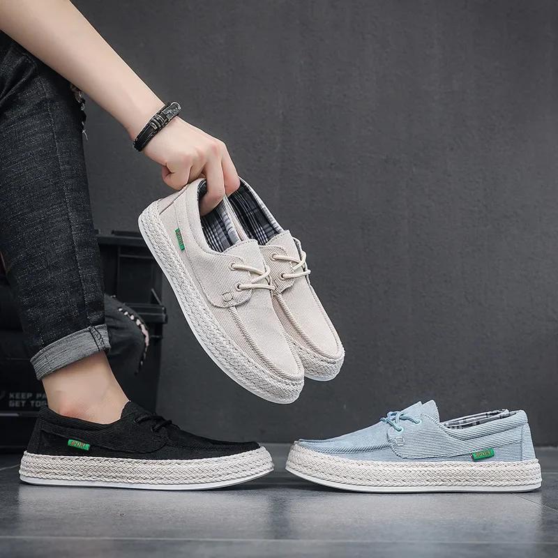 Fashion Men Summer Canvas Shoes Breathable Comfortable Casual Shoes Outdoor Walking Sneakers Loafers for Men Vulcanized Shoes