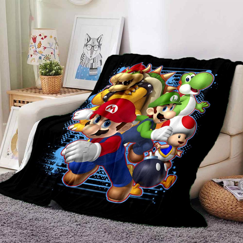 Super Mario Bros Adventure Flannel Blanket Super Soft Warm Cozy Blanket For Sofa Bed Office Travel Allseason Home Decor Gift