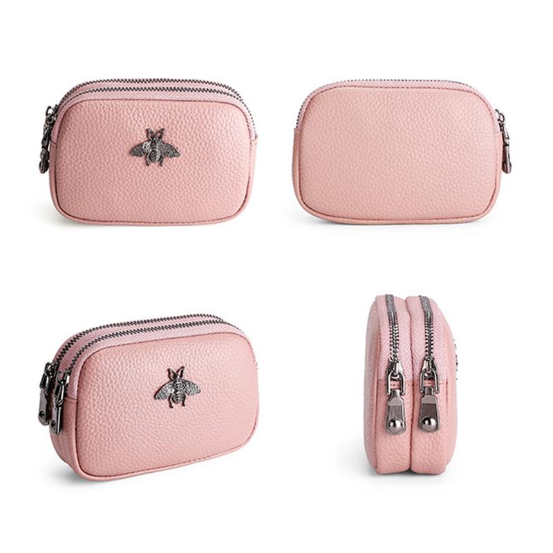 Mode äkta läder Kvinnor Mynt Plånbok Dubbel Dragkedja Liten Plånbok